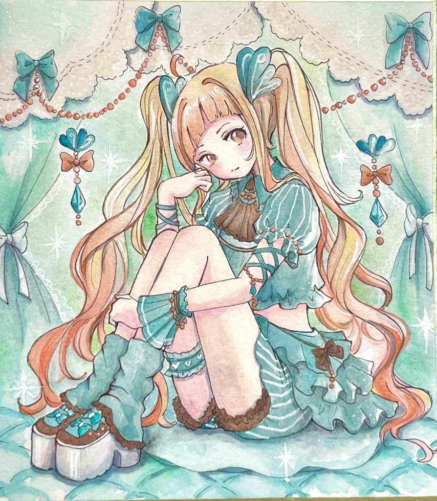 加筆しました✨️ミニ色紙原画 『ミントちゃん』