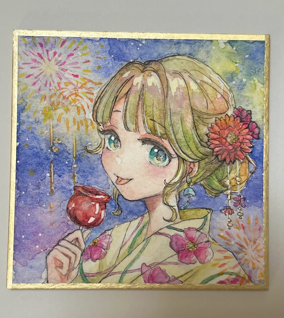 豆色紙原画『リンゴ飴🍎』