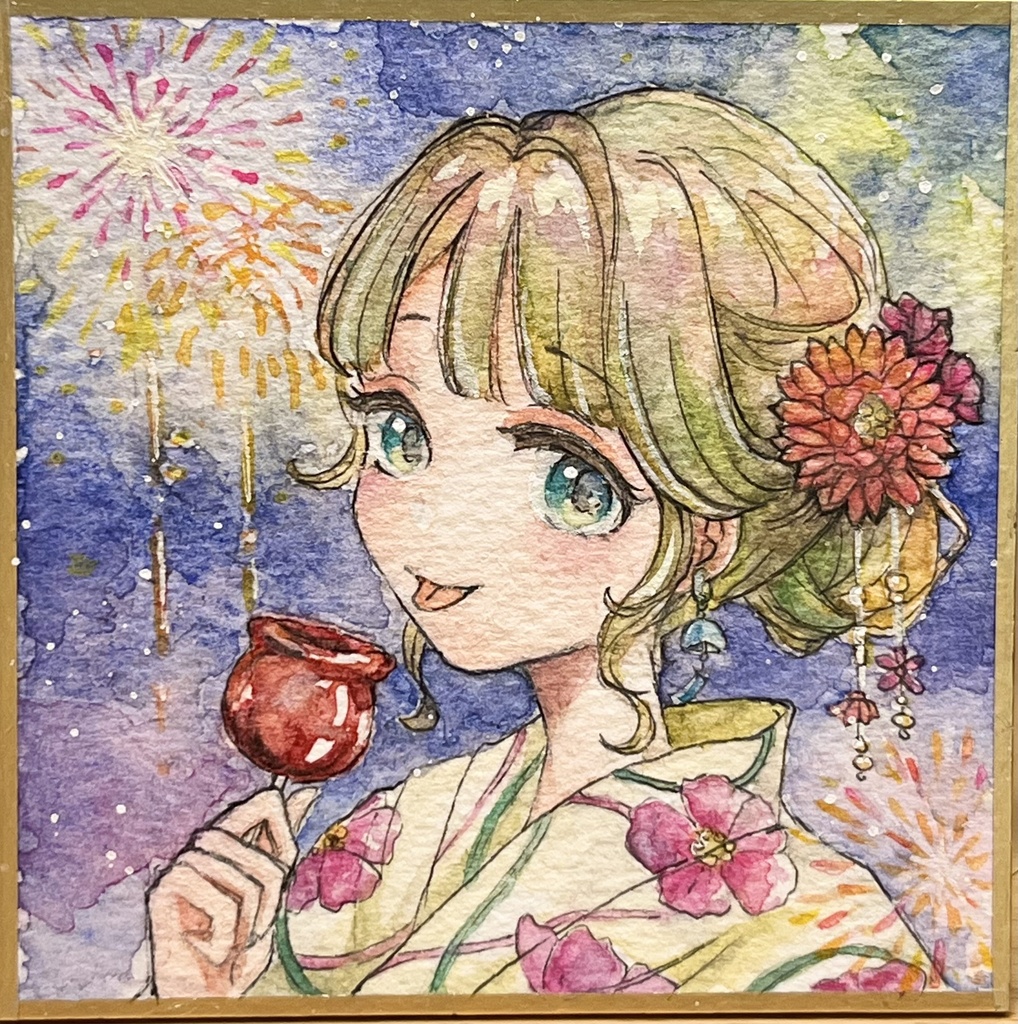 豆色紙原画『リンゴ飴🍎』