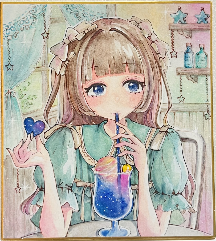 ミニ色紙原画『夜空ソーダ』