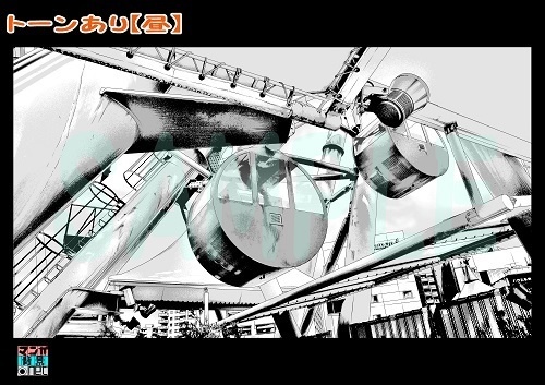 【マンガ背景用素材】【遊園地】K_観覧車⑬【夜/昼/トーンなしセット】【3変化対応】