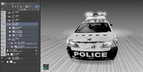【マンガ背景用素材】【警察】パトカーB⑮【夜/昼/トーンなしセット】【3変化対応】【zip転送で中身はclipファィル】