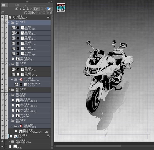 【マンガ背景用素材】【警察】白バイA④【夜/昼/トーンなしセット】【3変化対応】【zip転送で中身はclipファィル】