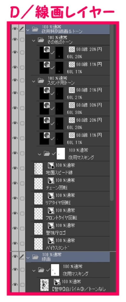 【マンガ背景用素材】【警察】白バイA③【夜/昼/トーンなしセット】【3変化対応】【zip転送で中身はclipファィル】
