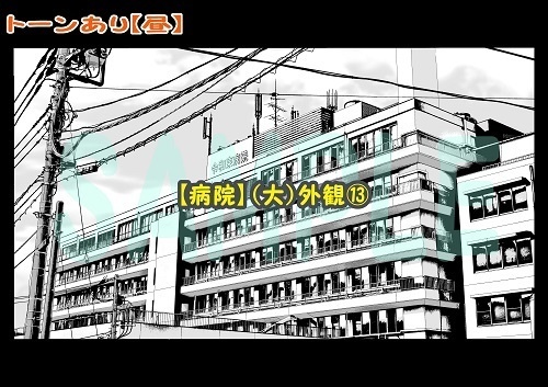 【マンガ背景用素材】【病院】(大)外観⑬【夜/昼/トーンなしセット】【3変化対応】【zip転送で中身はclipファィル】