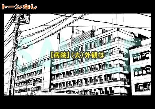 【マンガ背景用素材】【病院】(大)外観⑬【夜/昼/トーンなしセット】【3変化対応】【zip転送で中身はclipファィル】
