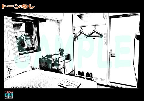 【マンガ背景用素材】【ホテル】W_部屋①【夜/昼/トーンなしセット】【3変化対応】【zip転送で中身はclipファィル】