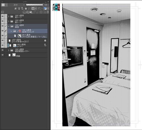 【マンガ背景用素材】【ホテル】W_部屋⑧【夜/昼/トーンなしセット】【3変化対応】【zip転送で中身はclipファィル】