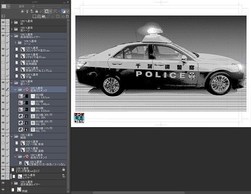 【マンガ背景用素材】【警察】パトカーB⑱【夜/昼/トーンなしセット】【3変化対応】【zip転送で中身はclipファィル】