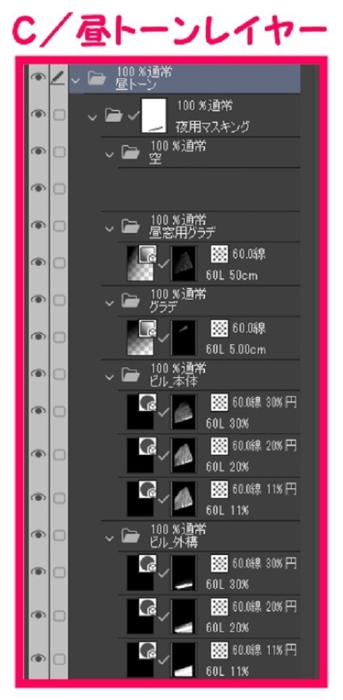 【マンガ背景用素材】【池袋】高層ビル①【夜/昼/トーンなしセット】【3変化対応】【zip転送で中身はclipファィル】