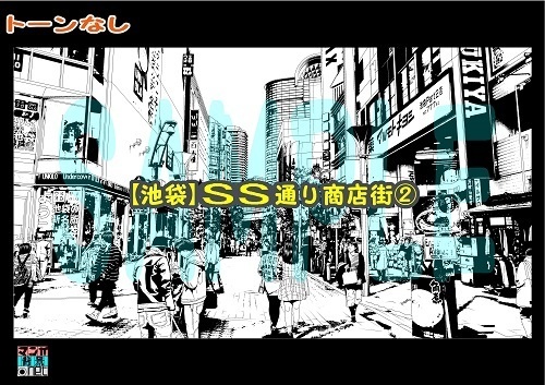 【マンガ背景用素材】【池袋】サンシャイン通り商店街②【夜/昼/トーンなしセット】【3変化対応】【zip転送で中身はclipファィル】