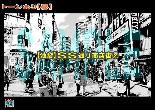 【マンガ背景用素材】【池袋】サンシャイン通り商店街②【夜/昼/トーンなしセット】【3変化対応】【zip転送で中身はclipファィル】