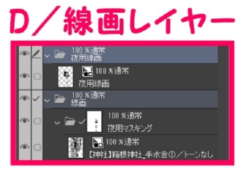 【マンガ背景用素材】【神社】箱根神社_手水舎①【夜/昼/トーンなしセット】【3変化対応】【zip転送で中身はclipファィル】