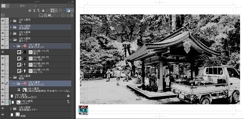 【マンガ背景用素材】【神社】箱根神社_手水舎①【夜/昼/トーンなしセット】【3変化対応】【zip転送で中身はclipファィル】