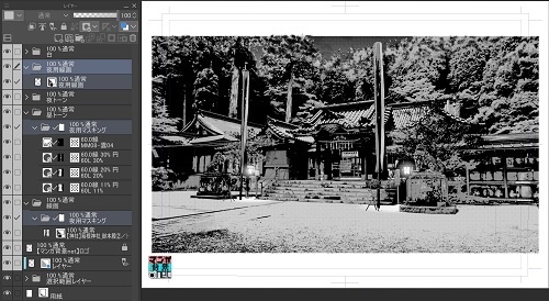 【マンガ背景用素材】【神社】箱根神社_御本殿②【夜/昼/トーンなしセット】【3変化対応】【zip転送で中身はclipファィル】