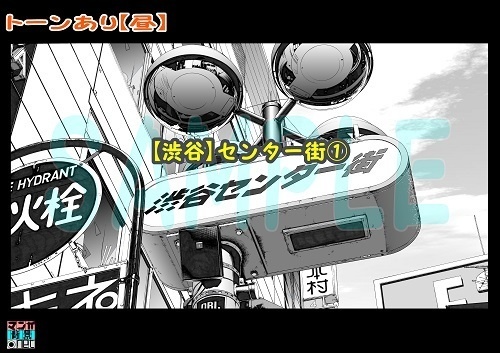 【マンガ背景用素材】【渋谷】センター街①【夜/昼/トーンなしセット】【3変化対応】【zip転送で中身はclipファィル】