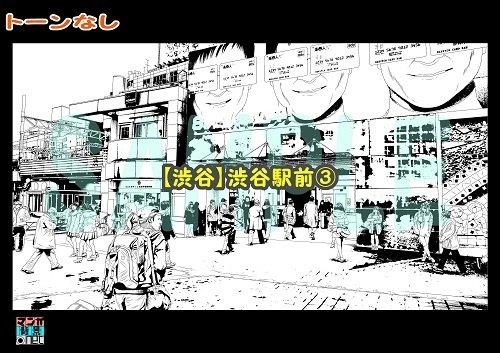 【マンガ背景用素材】【渋谷】渋谷駅前③【夜/昼/トーンなしセット】【3変化対応】【zip転送で中身はclipファィル】