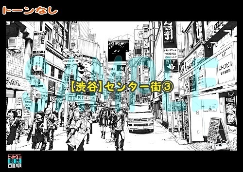 【マンガ背景用素材】【渋谷】センター街③【夜/昼/トーンなしセット】【3変化対応】【zip転送で中身はclipファィル】