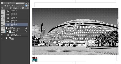 【マンガ背景用素材】【野球場】TKD_外観⑥【夜/昼/トーンなしセット】【3変化対応】【zip転送で中身はclipファィル】