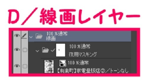 【マンガ背景用素材】【有楽町】家電量販店②【夜/昼/トーンなしセット】【3変化対応】【zip転送で中身はclipファィル】