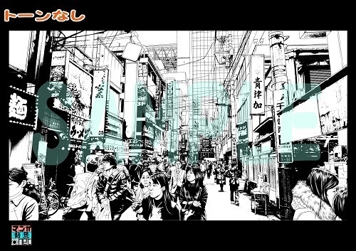 【マンガ背景用素材】【秋葉原】路地②【夜/昼/トーンなしセット】【3変化対応】【zip転送で中身はclipファィル】
