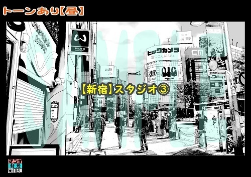 【マンガ背景用素材】【新宿】スタジオ③【夜/昼/トーンなしセット】【3変化対応】【zip転送で中身はclipファィル】