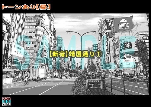 【マンガ背景用素材】【新宿】靖国通り①【夜/昼/トーンなしセット】【3変化対応】【zip転送で中身はclipファィル】