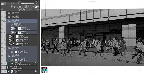 【マンガ背景用素材】【新宿】新宿駅南口①【夜/昼/トーンなしセット】【3変化対応】【zip転送で中身はclipファィル】