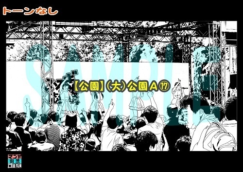 【マンガ背景用素材】【公園】(大)公園A⑰【夜/昼/トーンなしセット】【3変化対応】【zip転送で中身はclipファィル】