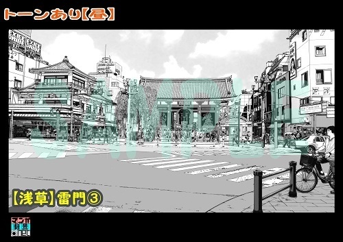 【マンガ背景用素材】【浅草】雷門③【夜/昼/トーンなしセット】【3変化対応】【zip転送で中身はclipファィル】