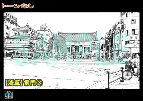 【マンガ背景用素材】【浅草】雷門③【夜/昼/トーンなしセット】【3変化対応】【zip転送で中身はclipファィル】