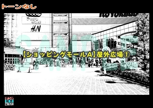 【マンガ背景用素材】【ショッピングモールA】屋外広場①【夜/昼/トーンなしセット】【3変化対応】【zip転送で中身はclipファィル】