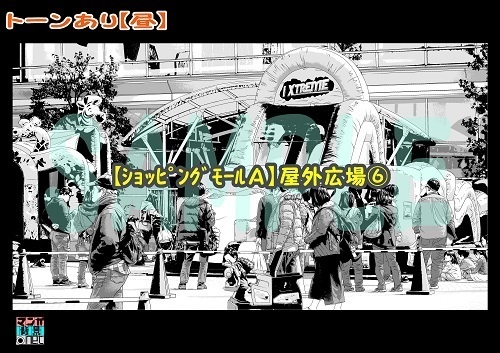 【マンガ背景用素材】【ショッピングモールA】屋外広場⑥【夜/昼/トーンなしセット】【3変化対応】【zip転送で中身はclipファィル】