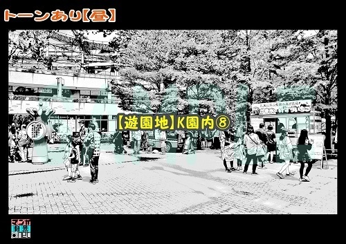 【マンガ背景用素材】【遊園地】K園内⑧【夜/昼/トーンなしセット】【3変化対応】【zip転送で中身はclipファィル】