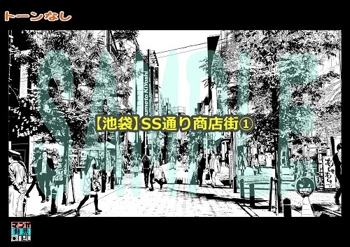 【マンガ背景用素材】【池袋】サンシャイン通り商店街①【夜/昼/トーンなしセット】【3変化対応】【zip転送で中身はclipファィル】