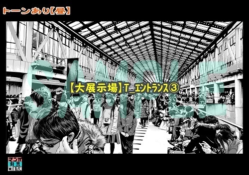 【マンガ背景用素材】【大展示場】T_エントランス③【夜/昼/トーンなしセット】【3変化対応】【zip転送で中身はclipファィル】