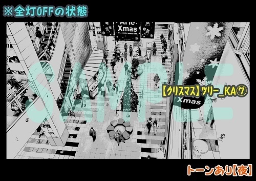 【マンガ背景用素材】【クリスマス】ツリー_KA⑦【夜/昼/トーンなしセット】【3変化対応】【zip転送で中身はclipファィル】