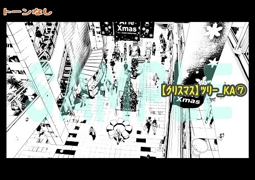 【マンガ背景用素材】【クリスマス】ツリー_KA⑦【夜/昼/トーンなしセット】【3変化対応】【zip転送で中身はclipファィル】