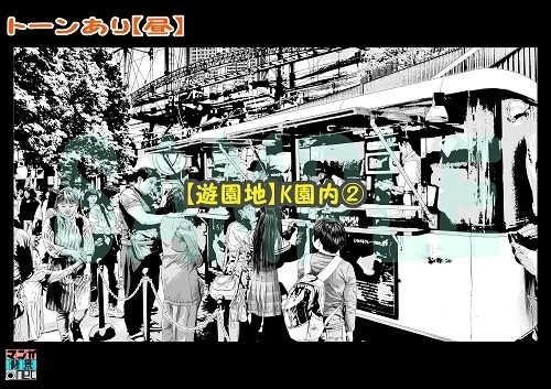 【マンガ背景用素材】【遊園地】K園内②【夜/昼/トーンなしセット】【3変化対応】【zip転送で中身はclipファィル】