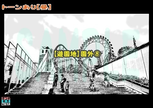 【マンガ背景用素材】【遊園地】K園外⑧夜/昼/トーンなしセット】【3変化対応】【zip転送で中身はclipファィル】