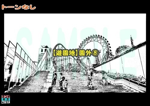 【マンガ背景用素材】【遊園地】K園外⑧夜/昼/トーンなしセット】【3変化対応】【zip転送で中身はclipファィル】