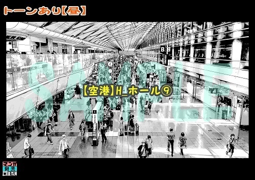 【マンガ背景用素材】【空港】H_ホール⑨【夜/昼/トーンなしセット】【3変化対応】【zip転送で中身はclipファィル】