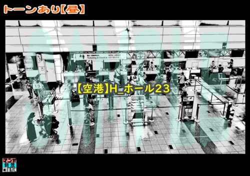 【マンガ背景用素材】【空港】H_ホール23【夜/昼/トーンなしセット】【3変化対応】【zip転送で中身はclipファィル】