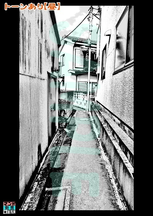 【マンガ背景用素材】【住宅街】峡路地⑥【夜/昼/トーンなしセット】【3変化対応】【zip転送で中身はclipファィル】
