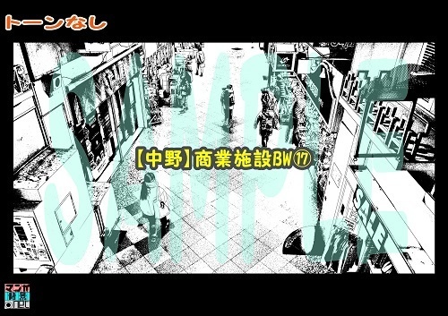 【マンガ背景用素材】【中野】商業施設BW⑰【夜/昼/トーンなしセット】【3変化対応】【zip転送で中身はclipファィル】