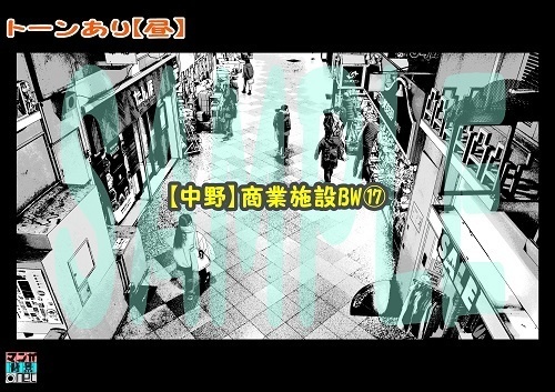 【マンガ背景用素材】【中野】商業施設BW⑰【夜/昼/トーンなしセット】【3変化対応】【zip転送で中身はclipファィル】