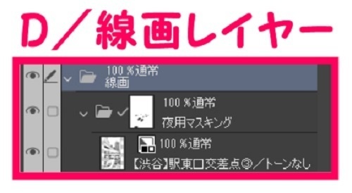 【マンガ背景用素材】【渋谷】駅東口交差点③【夜/昼/トーンなしセット】【3変化対応】【zip転送で中身はclipファィル】