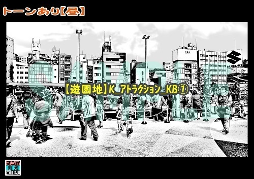【マンガ背景用素材】【遊園地】K_アトラクション_KB①【夜/昼/トーンなしセット】【3変化対応】【zip転送で中身はclipファィル】