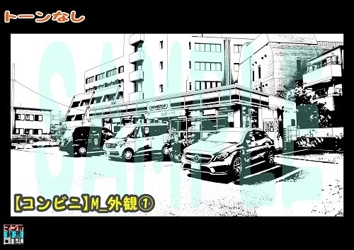 【マンガ背景用素材】【コンビニ】M_外観①【夜/昼/トーンなしセット】【3変化対応】【zip転送で中身はclipファィル】