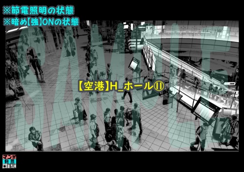 【マンガ背景用素材】【空港】H_ホール⑪【夜/昼/トーンなしセット】【3変化対応】【zip転送で中身はclipファィル】